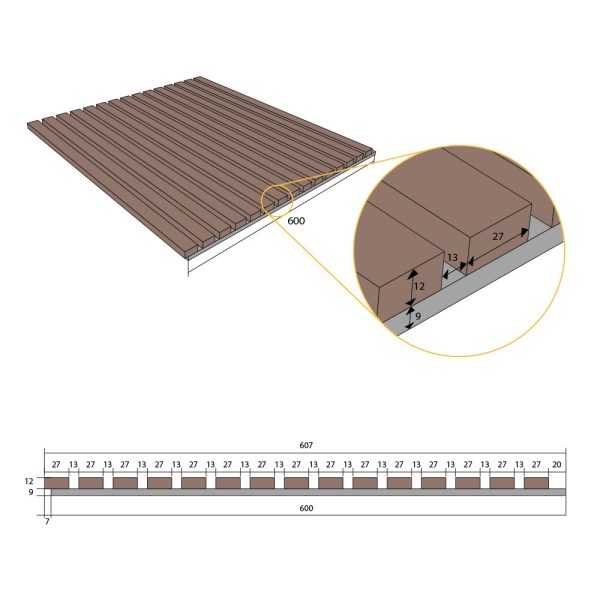 Akustische Wandpaneele – Dunkle Eiche – 3-seitig – Dunkelbrauner Filz – 270 x 60 cm – Bild 6